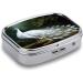 White Peacock Print Pill Box | 2 Compartment Portable Medicine Organizer | Decorative Metal Pill Case for Pocket & Purse - Buy Online on GoSupps.com