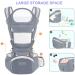 Ergonomic Azeekoom Baby Carrier with Hip Seat | Breathable Cotton Adjustable Headrest for 0-48 Months | Gray - Buy Online on GoSupps.com