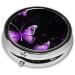 Butterfly Purple Mini Round Pill Box | 3 Compartment Travel Organizer | Portable Medicine Case for Home & Office - Buy Online on GoSupps.com