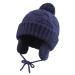 Pesaat Knitted Baby Winter Beanie Earflap Warm Hat for Infant Toddler Boys Girls Fleece Lined Beanies with Pompom 6-12 Months Navy