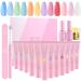 Makartt QikGel Nail Building Gel Kit Clear Pink Nail Builder Enhancement Gel All-in-one Spring Summer Gel Nail Builder French Set Nail Art Design Kit LED Lamp Required 12 Vibrant Color