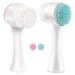 Facial Cleansing Brush 2 Pcs 2 In 1 Face Brush 3D Facial Brush with Soft Bristles Double Sided Silicone Wash Brush Exfoliating Brush for Deep Cleansing Removing Blackhead and Massaging (PINK & BLUE)