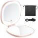 KEDSUM Lighted Compact Mirror, 1X/10X Magnifying Mirror, Travel Makeup Mirror with Rechargeable LED Lights, Dimmable Double Sided Folding Mirror, Portable, Daylight, USB Charging(Pink)