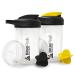BluePeak Protein Shaker Bottle 20 oz with Dual Mixing Technology, Strong Loop Top, BPA Free, Shaker Balls & Mixing Grids Included - On-The-Go Small Protein Shakers (2 Pack - Black & Yellow) Black-Yellow