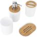 Yuugaa 4-Piece Bamboo Bathroom Set - Waterproof Accessories for Home & Hotel - Durable Gift Item - White Toothbrush Cup - Buy Online on GoSupps.com