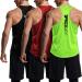TSLA 3 Pack Men's Dry Fit Y-Back Muscle Workout Tank Tops Athletic Training Gym Tank Top Sleeveless Bodybuilding Shirts Cube-dry 3pack Black/ Red/ Neon Green Large
