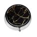 Gold and Black Lines Portable Metal Pill Box Round Mini 3-Compartment Plastic Insert hinged Fastening Design Suitable for Small Pills Must-Have for Travel