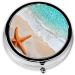 Beach Starfish Round Pill Box - 3 Compartment Mini Decorative Travel Organizer for Vitamins & Medications - Buy Online on GoSupps.com