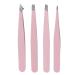 Trixes 4 -part set of eyebrow tweezers - different tips and sloping tweezers - with protective case in the leather effect - stainless steel tweezers for professionals for precision hair plucking pink