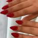 24 Pcs Red Press on Nails Short Stiletto Almond - YEFIUO Spring Fake Nails Press ons French Nail Tip with Solid Color Design Full Cover Festive False Nails Glue on Nails Acrylic Nail Art Kit Design SA