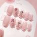 IMSOHOT Oval Press on Nails - Pink Short French Tips with Bow Tie Charms & Rhinestones - 24Pcs Acrylic False Nails for Women & Girls - Buy Online on GoSupps.com