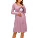 OUGES Womens V-Neck Long/Short Sleeve Casual Floral Maternity Dresses Nursing Gown Breastfeeding Dress with Pockets XL Pink592