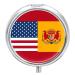 Round Pill Box American Spain Flag Print 3 Compartment Medicine Pill Case Print Pill Organizer Decorative Metal Portable Pill Box Pocket Pill Box Style
