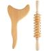 Lymphatic drainage massage base 2PCs wood therapy massage tools with 9-wheel massage roller & body gua SHA tool smooth lymphatic tool for legs back neck arms