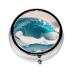 Cartoon Blue Sea Waveround Pill Box 3 Compartment Round Pill Box Organizer Portable Travel Pill Box for Traveling.