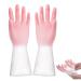 Skoulazeo Rubber Cleaning Gloves | Kitchen Cleaning Gloves Waterproof Dishwashing Cleaning Gloves for Kitchen Dishes Gardening Pink