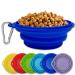 Silicone dog bowl including carabiner hooks ideal for 250ml for dogs and cats food truck drinking nibrap water bowl (dark blue)