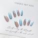 24Pcs Almond Press on Nails Medium French Tip Blue Silver Sequin Design - Glossy Acrylic Stick on False Nails for Women and Girls - Buy Online on GoSupps.com