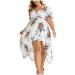 lcziwo Women's Summer Floral Print V Neck Dress Summer Boho Flowy Long Dresses Short Sleeve High Low Maxi Dress(L-5XL) White X-Large