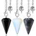 Xiannvxi 3pcs crystals pendulum esoteric obsidian small pendulum set labradorit opal stones pendulum with crystal gemsteine meditation witches accessories D-obsidian opal Labradorit