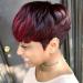 ISHINE Short Human Hair Wigs with Bangs  Pixie Cut Wig Burgundy Color Wigs  Cute Brazilian Dark Wine Red Layered Wavy Wigs for Black Women 6 inch (Burgundy Mixed Black)