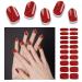 Foyute Semi Cured Gel Nail Strips 20 Pcs Soft Self-Adhesive Gel Nail Polish Wraps Sticker for Salon-Quality Manicure Set Long Lasting Easy to Apply & Remove Nail File & Wooden Stick Cat Eye Red