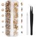 1788 Pieces Flatback Rhinestones for Crafts Nail Gems Gemstones Crystals Jewels Craft Glass Diamonds Stones Bling Bedazzler Kit with Tweezers and Picking Pen 12 Colors (Champagne)