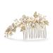 Mariell Handmade Brushed Gold and Ivory Pearl Wedding Comb - Crystal Jeweled Bridal Hair Accessory