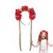 Minkissy Halloween Flower Headband Mexican Rose Flower Crown Skull Headpiece dia de los muertos Flower Crown (Red)