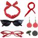 Polka Dot Headband - 1950s Headbands and Drop Earrings Set | Print Dangle Earrings with Vintage Hair Bands Chiffon Scarf Cat Eye Glasses Red One Size - Buy Online on GoSupps.com