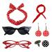 Polka Dot Headbands for Women | Headband Drop Earrings Set for 1950s Outfits | Costume Accessories with Red Bow Headband Vintage Polka Dot Hair Bands Cat Eye Glasses Red One Size