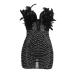 Hanxiulin party dress ladies V neckline party dress long -sleeved mini dresses heart cutting long elegant ball gown Christmas dress black l