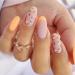 Kamize Medium Flower Press on Nails Almond Acrylic Summer Fake Nails Full Cover French False Nails for Women and Girls 24PCS French Floral Orange