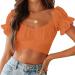 TUNUSKAT Women's Off-Shoulder Cross Short Sleeve Blouse - Orange | Summer Trendy Crop Top - Buy Online on GoSupps.com
