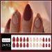 24 Pcs Short Almond Press on Nails - Solid Burgundy Medium Fake Nails with Gold Glitter Stripe | Reusable Acrylic False Nails Kit for Women | Nail Glue & Mini Nail File Included - Buy Online on GoSupps.com