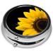 Wild Sunflower Round Pill Box - 3 Compartment Mini Decorative Pocket Organizer for Travel & Vitamins - Buy Online on GoSupps.com