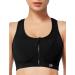 Yvette Zip Front Sports Bra - High Impact Sports Bras for Women Plus Size Workout Fitness Running Black X-Large Plus