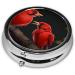 Beautiful Red Birds Mini Round Pill Box | 3 Compartment Travel Pill Organizer - Portable Medicine Case for Home & Office - Buy Online on GoSupps.com