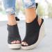 Womens Casual Summer Wedge Sandals | Open Toe Ankle Strap Platform Sandals | Comfortable Walking Beach Shoes - Black, Size 8.5 - Buy Online on GoSupps.com
