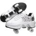 Double-Row Deform Wheel Automatic Walking Shoes | 2 in 1 Roller Skate Parkour Shoes for Girls Boys | White Flower Design - Buy Online on GoSupps.com