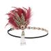 STIOEDYUAN Vintage 1920s Flapper Headband Great Gatsby Feather Headpiece Roaring 20s Leaf Tiara Hair Accessories For Women (Red)