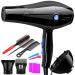 2000W hair dryer with diffuser professional hair dryer (collector comb tuyer styling hood curling comb pointed comb flat comb hair clip *2) SHPEHP-black