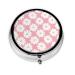 White Chrysanthemum Texture Chartround Pill Box 3 Compartment Round Pill Box Organizer Portable Travel Pill Box for Traveling.