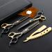 Professional Black Gold Hairdressing Scissors Stainless Steel Barber Hair Cutting Scissors Sets Salon Multifunctional Straight Shears Teeth Scissors Thinning Shears Tools for Mother Father's Gift