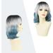 Yamel Wavy Bob Wig with Bangs - Natural Ombre Silver Blue Synthetic Hair Shoulder Length Short Curly Wig for Women - Buy Online on GoSupps.com
