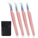 My Lash Tools - Fiber Tip Lash Tweezers for Eyelash Extensions Professional SET OF 4 Isolation  Curved & Volume Lash Tweezers set Japanese Steel Lash Supply (Blush Pink)