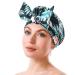 iSPECIAL Shower Cap for Women Long Hair Reusable  Adjustable Shower Caps & Luxury Waterproof Bathing Hair Cap for Women  Elegant Double Layer Shower Caps L Blue Palm Leaves