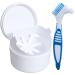 LVCHEN Denture Bath Box with Basket - False Teeth Complete Clean Care Case Clear Braces Night Guard & Retainers for Travel Cleaning or Overnight Soaking A Free Brush (White) White+Blue Brush