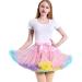 Women's Elastic Waist Chiffon Petticoat Puffy Tutu Tulle Skirt in Pink Rainbow - Buy Online on GoSupps.com