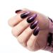 French Tip Press On Nails Medium Almond Black False Nails with Purple Flash Design Stiletto Glue On Nails-24Pcs Fake Nails Kit Dark Romance